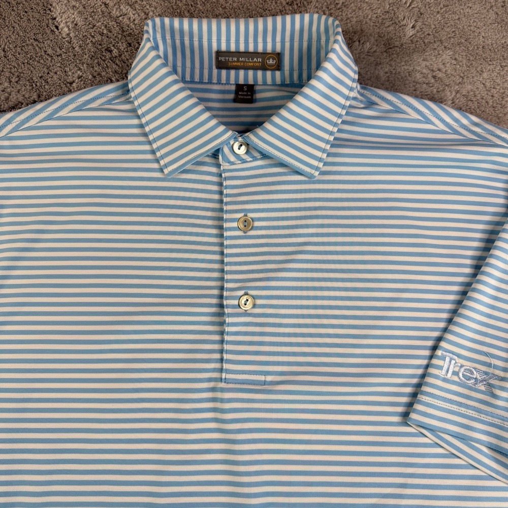 Peter Millar Summer Comfort Polo Mens S Blue Stripe Performance Golf Shirt Trex